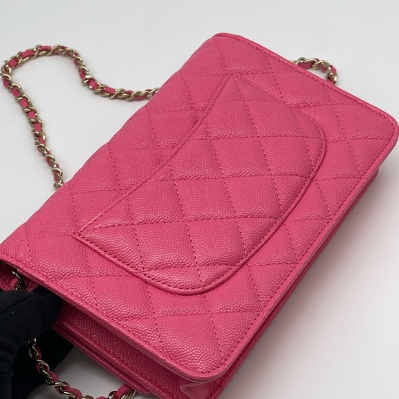 New CHANEL Classic Fuschia Pink Caviar Leather WOC Wallet On Chain Dust Bag Box - Picture 5 of 11